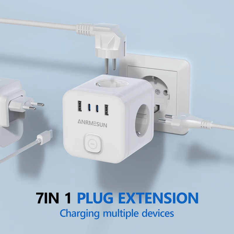 ANRMESUN Steckdosenwürfel mit 3 Wechselstrom-Steckdosen und EU-Stecker in Weiß - Bild 2