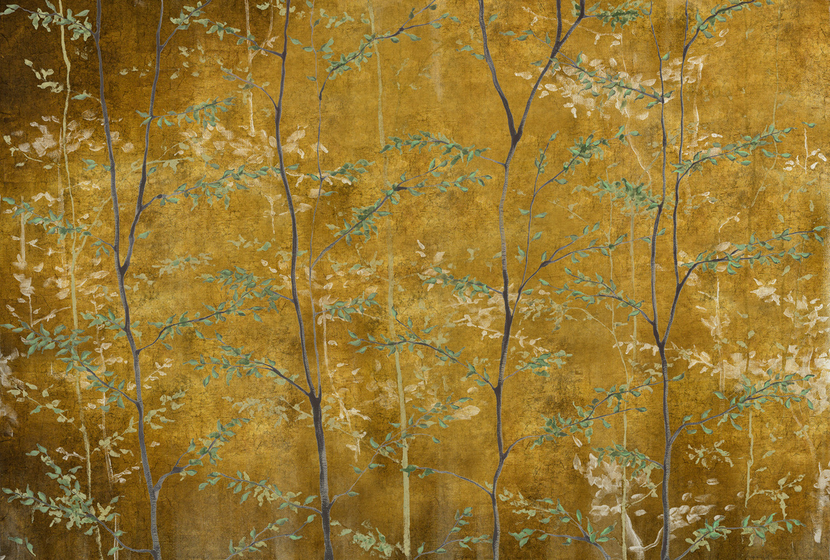Coordonne Mural Woods Wandtattoo in Gold und Gelb mit floralem Naturdesign aus mattem Vinyl - Bild 1