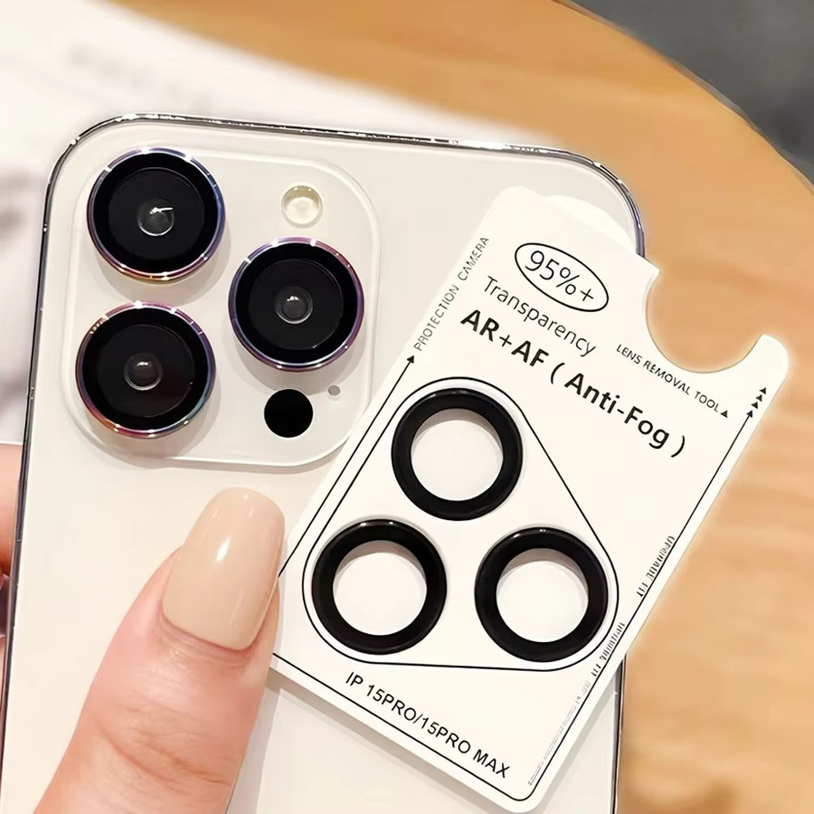 Xyun 3D Kameralinsen-Schutz aus gehärtetem Glas und Metall für iPhone 12 bis iPhone 17 Pro Max in Schwarz und Transparent - Bild 2