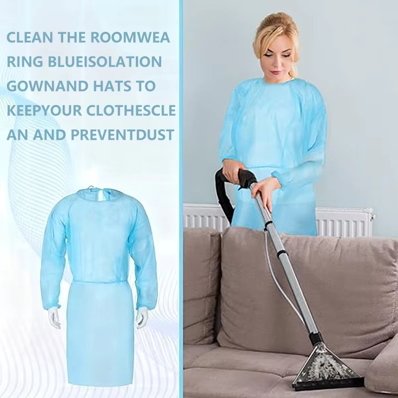 10-teiliges Set Einweg-Isolationskleidung PPE-Schutzkleidung mit elastischen Bündchen in Weiß und Blau - Bild 2