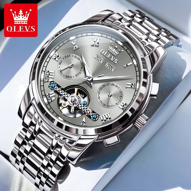 OLEVS Armbanduhr Automatik, Edelstahl, Silber, Herren - Bild 1