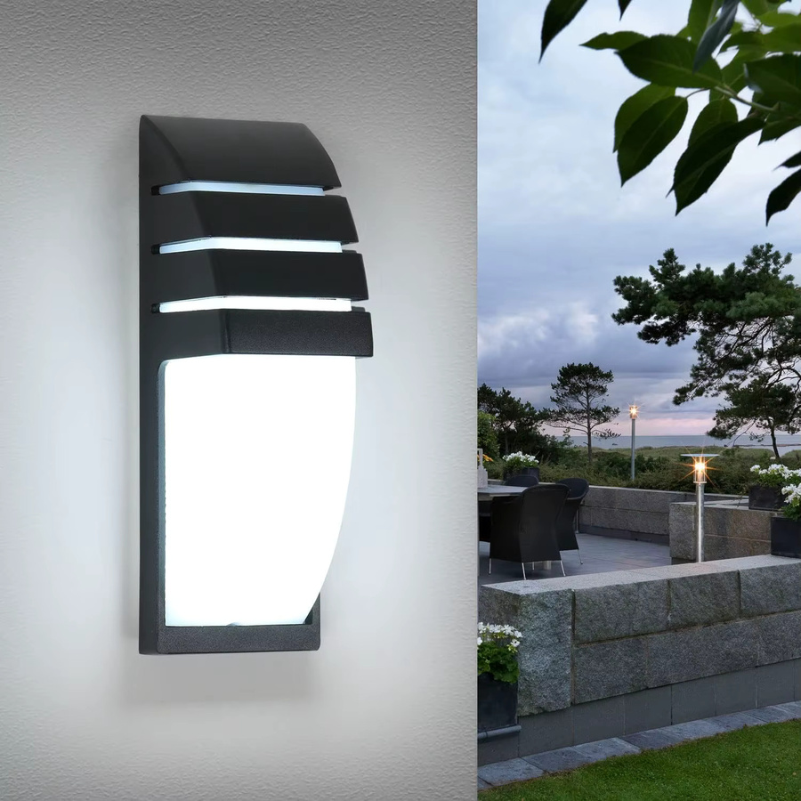 Moderne rechteckige Außenwandleuchte in Schwarz, IP65 wasserdichte Wandlampe aus Metall für Garten, Veranda und Haustür, netzbetrieben, B/T/H: 23,0 x 8,0 x 8,0 cm - Bild 5