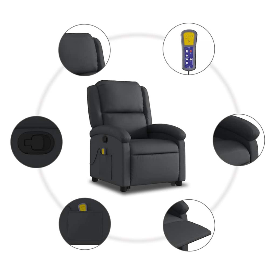 vidaXL Massagesessel mit Aufstehhilfe aus Echtleder in Schwarz - Bild 5