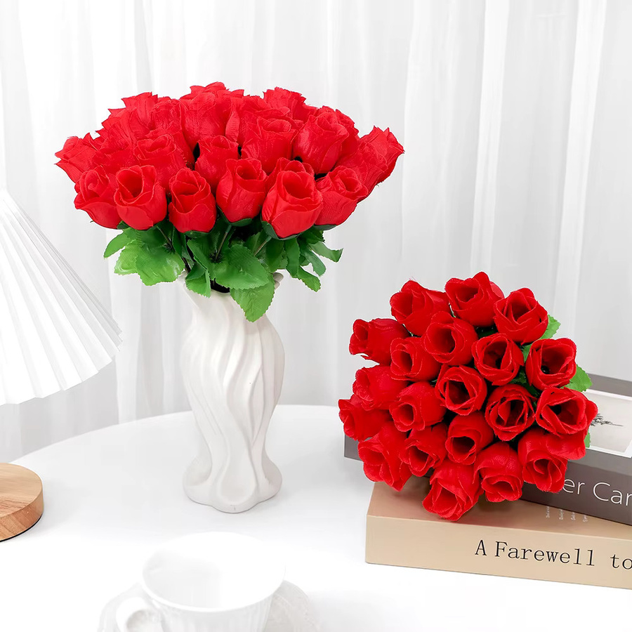 MENGHAO Rosen-Kunstblumen Set, 10 Stück rote Kunstblumen für Dekoration und Hochzeit, Höhe: 30 cm - Bild 2