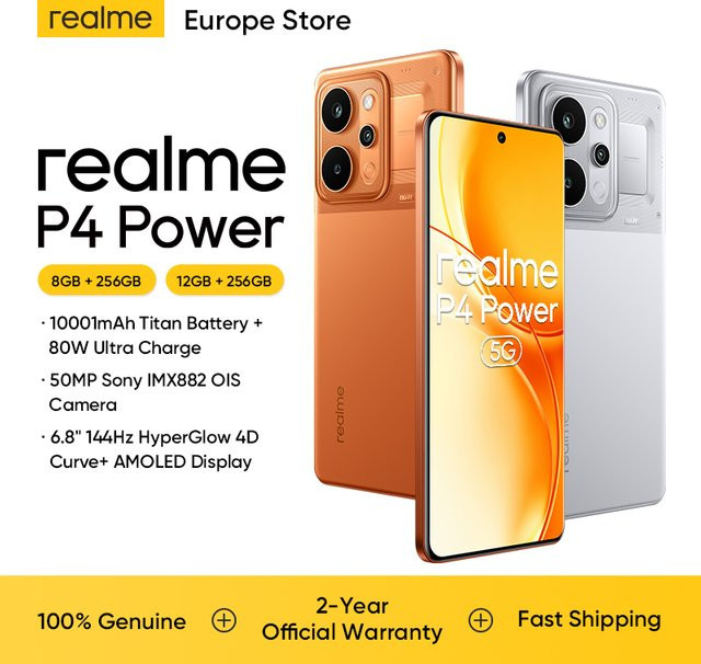 realme P4 Power 5G Smartphone EU-Version in Silber mit 6,8 Zoll 144Hz Gebogenem Display, Dimensity 7400 Ultra Chipsatz und 50MP Sony Kamera - Bild 1