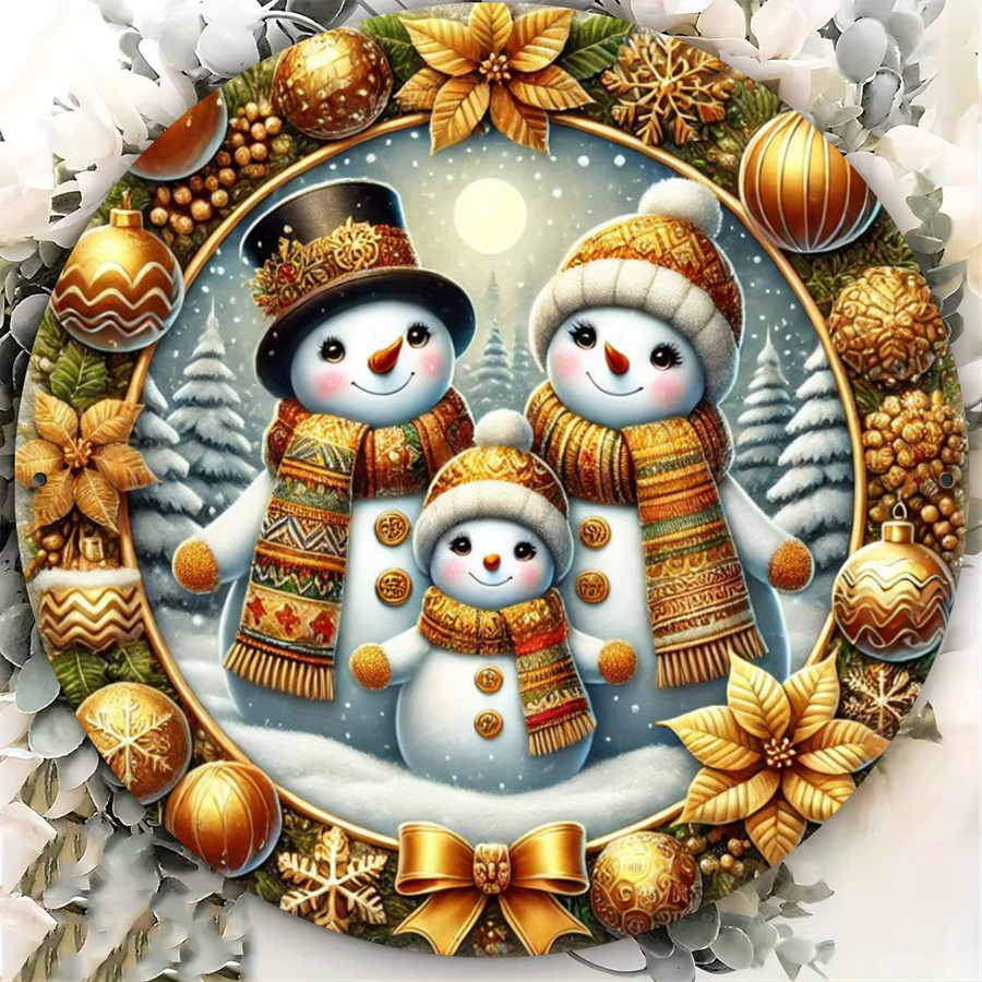 Potdemiel Schneemann-Familie Metallschild Rund, Weihnachtsdeko für Wand und Bar, Durchmesser: 20,32 cm - Bild 3