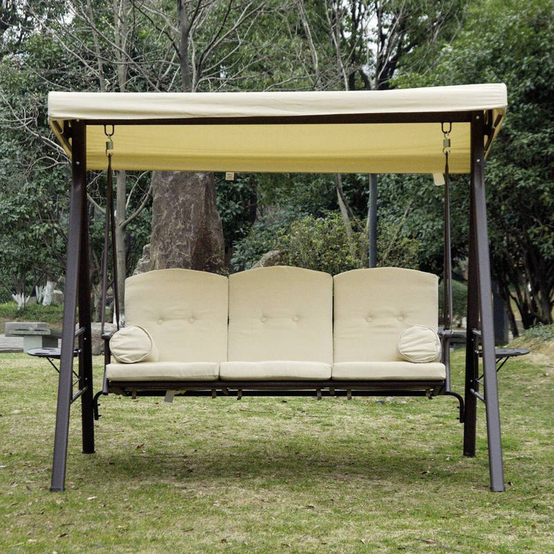 Outsunny 3-Sitzer Hollywoodschaukel mit Sonnendach und Kissen, Metall und Polyester, Beige-Braun, B/T/H: 208 x 120 x 172 cm - Bild 9