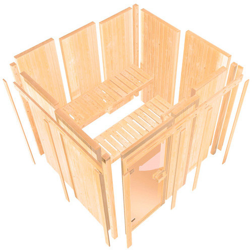 Karibu Sauna Paide 3 aus Fichtenholz in Beige inklusive 9 kW Saunaofen mit integrierter Steuerung für 4 Personen, B/T/H: 245 x 210 x 202 cm - Bild 2