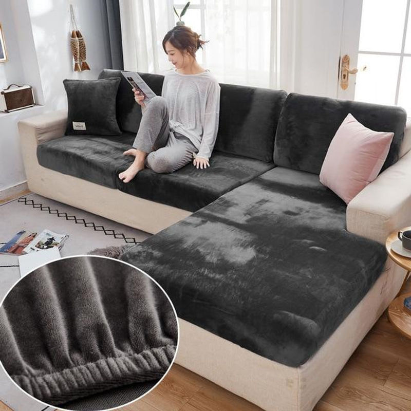 FebEr Samt-Sofa-Sitzbezug aus Jacquard in See-Blau, elastischer Stretch-Schonbezug für dein Sofa - Bild 5