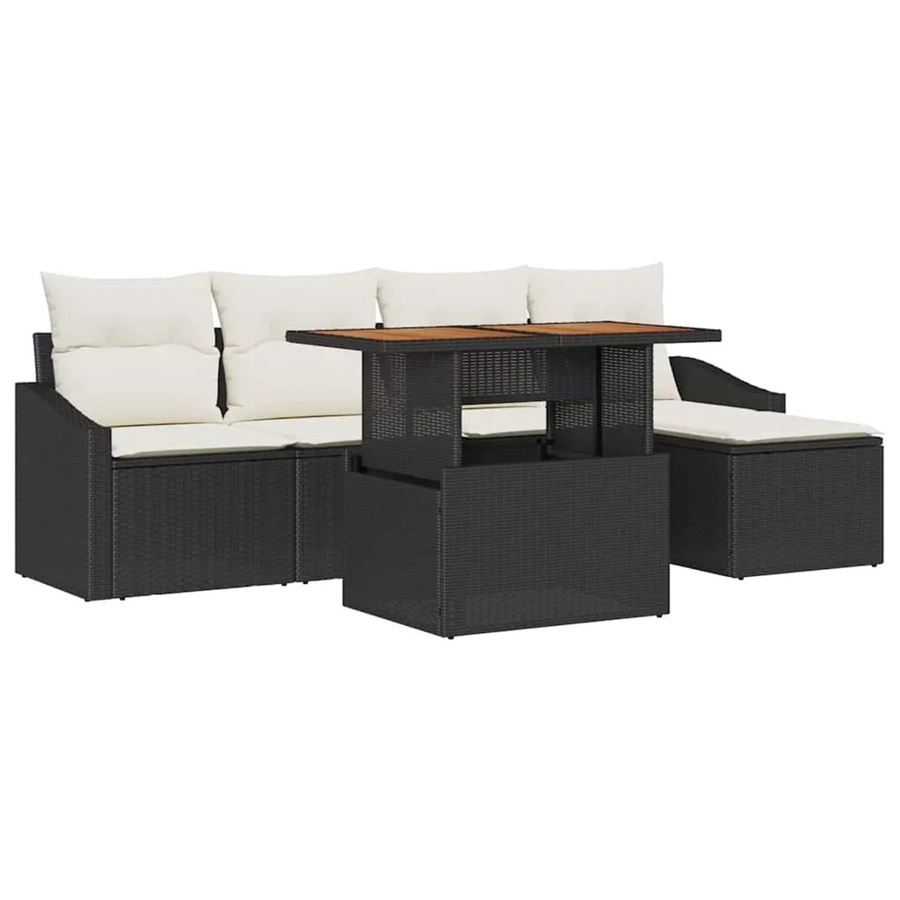 vidaXL Garten-Sofa-Set aus Poly Rattan und Stahl in Schwarz mit 6 Teilen, Sitzmöbel mit integriertem Stauraum und Polstern - Bild 2
