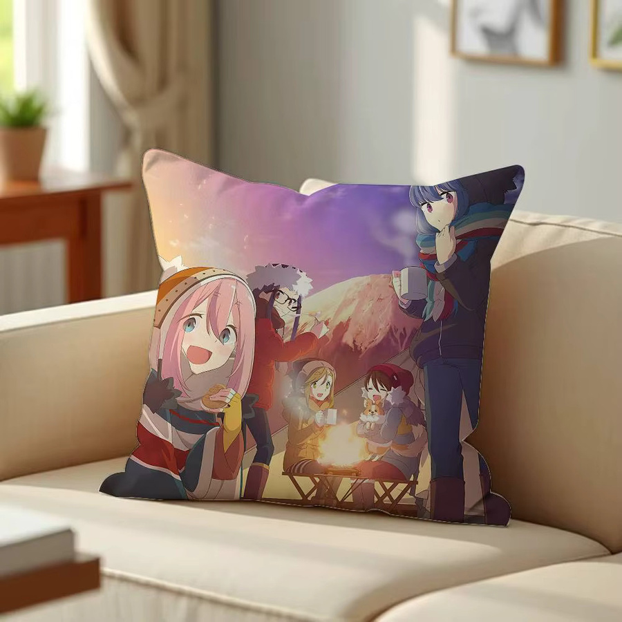 Yuru Camp Anime Kissenbezug für deine Wohnzimmerdekoration, Mehrfarbig, 40 x 40 cm - Bild 4