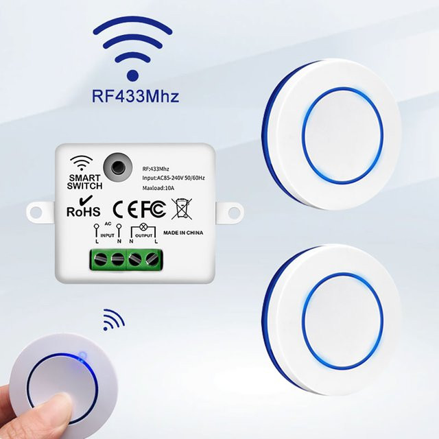Szaoju RF 433MHz Fernbedienungsschalter mit 10A Relais für LED-Lampen und Hausautomation, Weiß - Bild 1