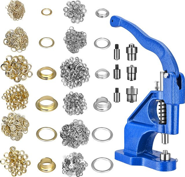 Rbefeuly Hochleistungs-Hand-Ösenmaschine aus Metall mit 3 Matrizen und 3000 Ösen für Banner und Schilder in Grau und Blau - Bild 1