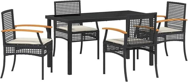 vidaXL Garten Essgruppe 5-teilig aus Poly-Rattan und Akazienholz in Schwarz mit Glastisch - Bild 1