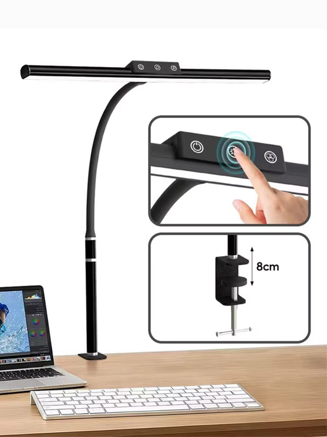 VENUSWING LED-Schreibtischlampe in Schwarz mit Clip-on-Halterung, augenschonende Arbeitsleuchte mit USB-Anschluss und Touch-Bedienung für Home Office und professionelles Lesen - Bild 5