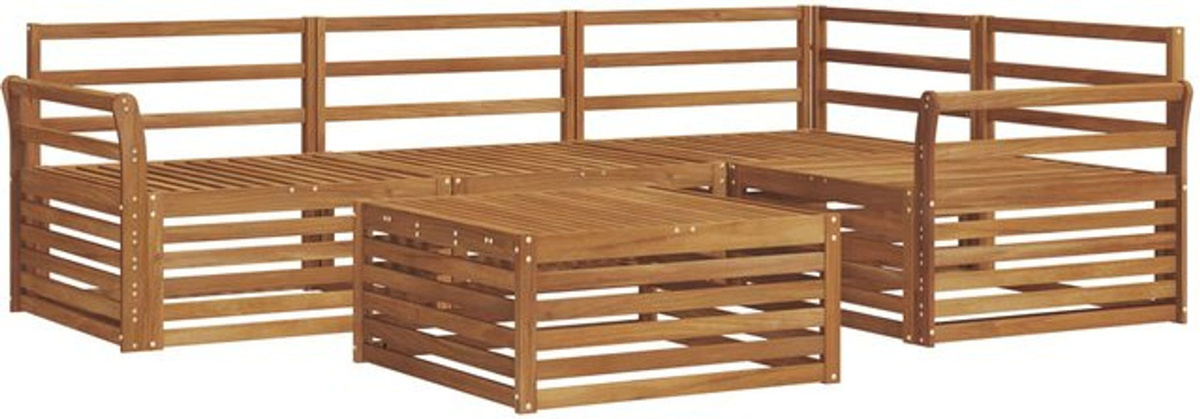 vidaxl Outdoor-Sofagarnitur aus Massivholz Akazie in Natur, Grau und Braun, 5-teiliges Set im modernen minimalistischen Design - Bild 1