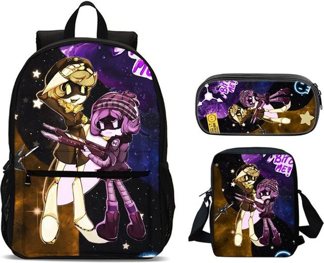 Fancy Style Studio 3er Set Schulset mit Rucksack, Federmäppchen und Umhängetasche im Cartoon-Design für Jungen und Mädchen, Mehrfarbig - Bild 1