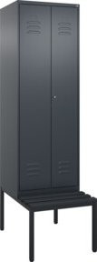 C+P Spind Classic PLUS Schwarz-Weiß-Bank mit 2 Abteilen und integrierter Sitzbank, B/T/H: 212,0 x 60,0 x 81,5 cm - Bild 1