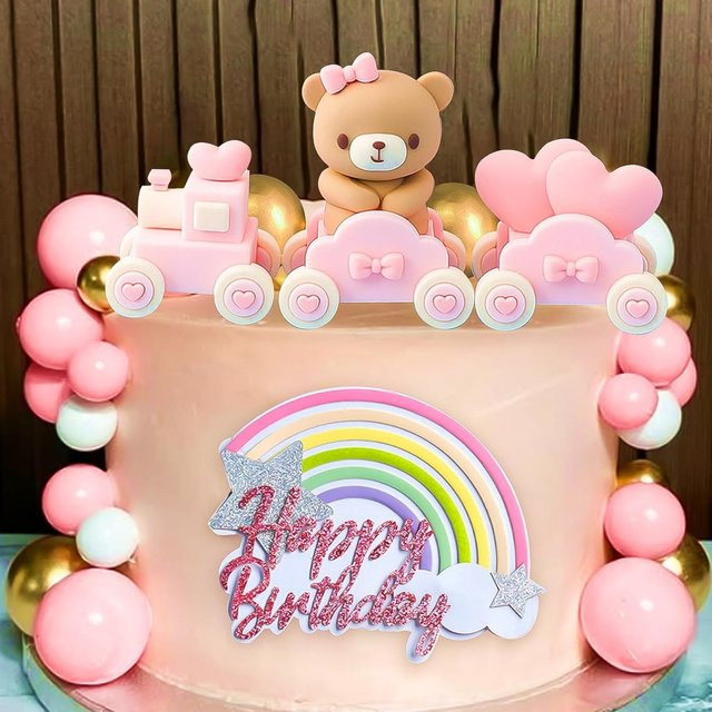 LaVenty Rosa Teddybär Tortendeko für Geburtstag und Taufe in Pink - Bild 1