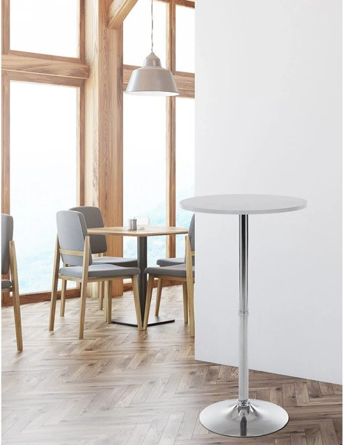 DELUKE Stehtisch Rund BERLI mit Aluminiumgestell und Holzplatte, Weiß-Silber, Höhe: 108 cm, Durchmesser: 60 cm - Bild 1