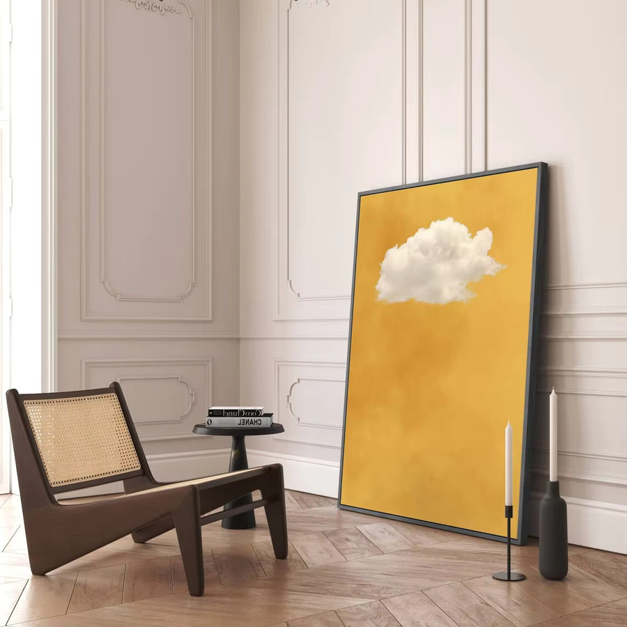Gelbe Wolken-Leinwand-Wandkunst von SHENCHEN, abstrakte Himmelskunst in Gelb und Multicolour, minimalistische Wanddekoration als gerahmtes Leinwandbild - Bild 2