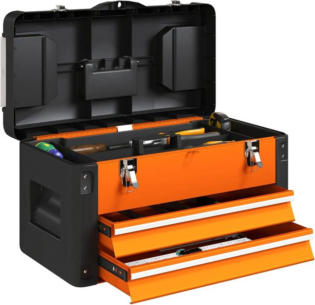 HOMCOM Werkzeugkiste mit Schublade und Einsätzen, Schwarz-Orange, B/T/H: 49,7 x 25,3 x 28,9 cm - Bild 1