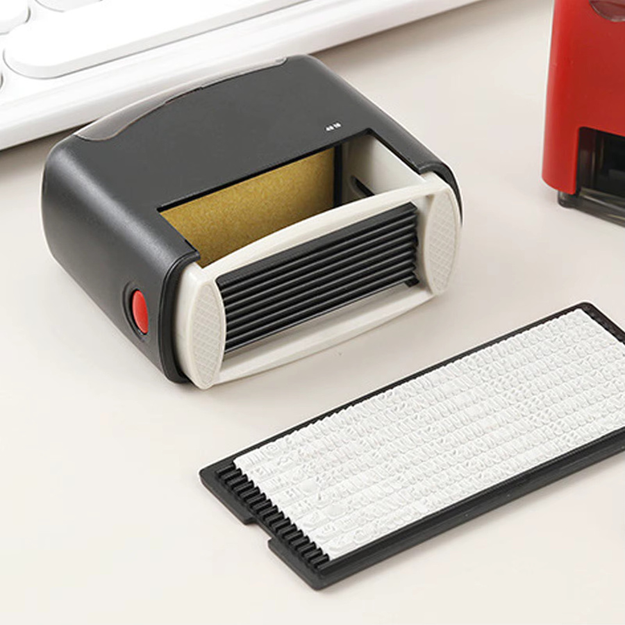 Qiilu Selbstfärbender Automatischer Druckstempel mit Buchstaben, Zahlen, Datum und Symbolen, nachfüllbar, Farbe: Schwarz, B: 58 mm, T: 22 mm - Bild 3