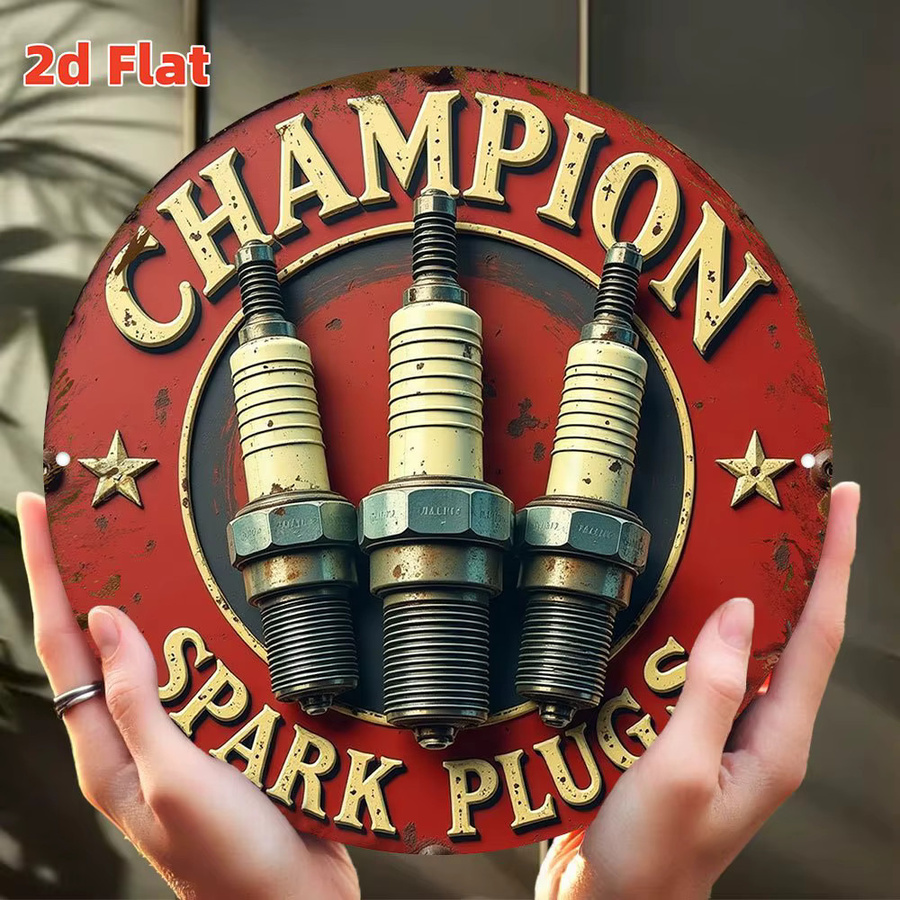 Vintage Champion Spark Plug Logo Metall-Wandkunst aus Aluminium in Rot und Gold mit Rennsport-Design - Bild 2