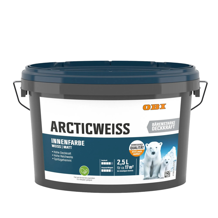 OBI Wandfarbe Arcticweiss Weiß Matt, 2,5 l - Bild 2