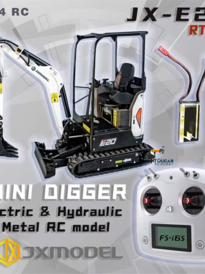 JXMODEL JX E20 RC Mini-Bagger, 1:14 Maßstab, Metall, mit Hydraulik, Geräuschen und Licht, funkgesteuertes Baggermodell - Bild 3
