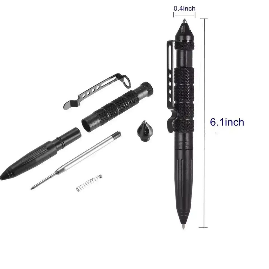 Taktischer Aluminium Stift B2 in Schwarz mit Glasbrecher und Anti-Skid für Selbstverteidigung und Notfall-Einsätze - Bild 2