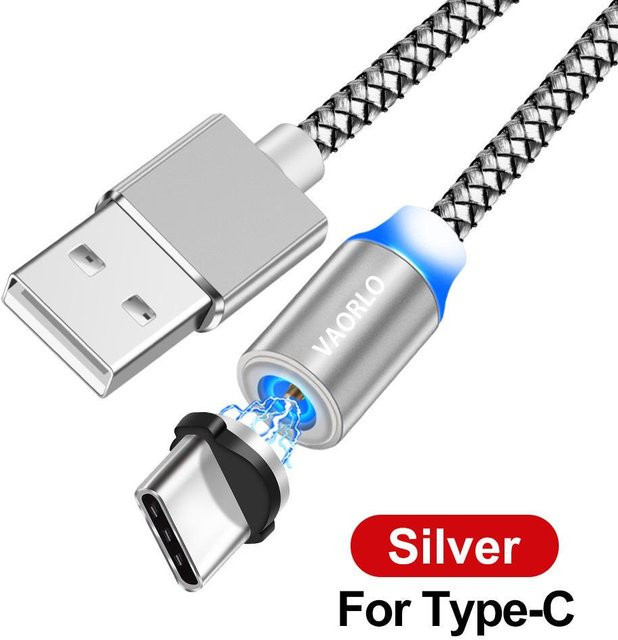 VAORLO Magnetisches Ladekabel 360 Grad drehbar mit USB-C und Micro-USB Anschlüssen in Schwarz, Silber oder Rot - Bild 1