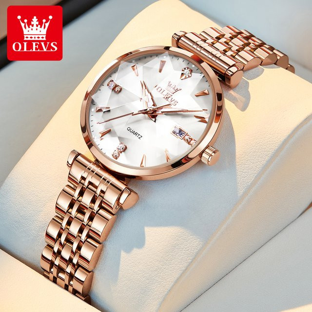 OLEVS Armbanduhr, Quarz, Edelstahl, Roségold, Diamant, Damen - Bild 1