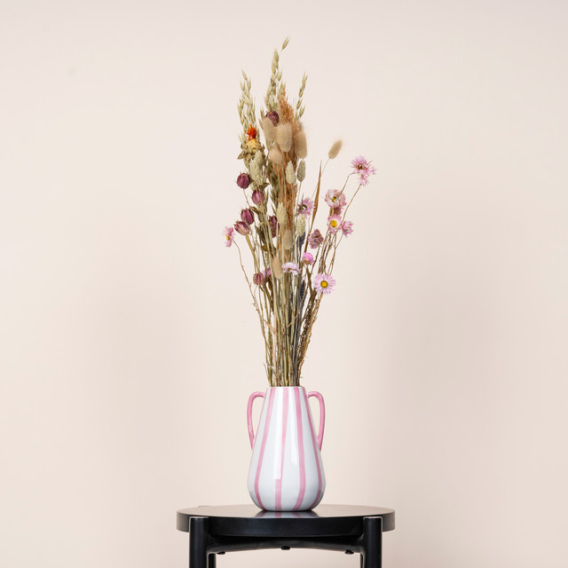 BLUME2000 Keramik Vase Retro Streifen Weiß/Flieder Tropfenform Höhe: 17,0 cm - Bild 1
