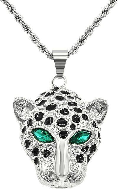 Fashionmonger Leopardenkopf Anhänger Halskette, Zinklegierung, Bicolor, Diamant, Zirkonia, Herren - Bild 1