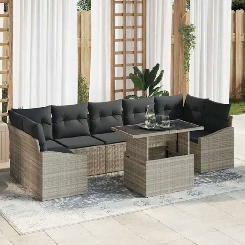 Vidaxl Garten-Sofa-Set aus Polyrattan mit 8-teiligen Kissen in Grau, B/T/H: 100 x 55 x 73 cm - Bild 1