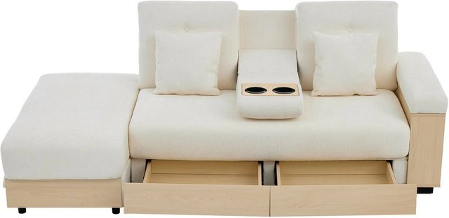 Merax Modular Schlafsofa in L-Form mit Cord-Bezug und Beigefarbener Polsterung, B/T/H: 173 x 176 x 71 cm - Bild 1
