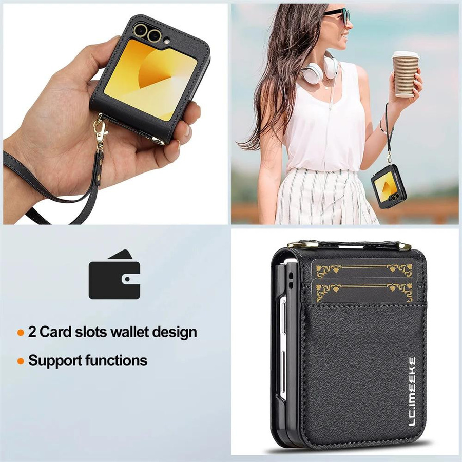 Samsung Crossbody-Portemonnaie mit Kartensteckplatz und Handgelenkschlaufe als Handyhülle für Galaxy Z Flip, Farbe: Schwarz - Bild 4