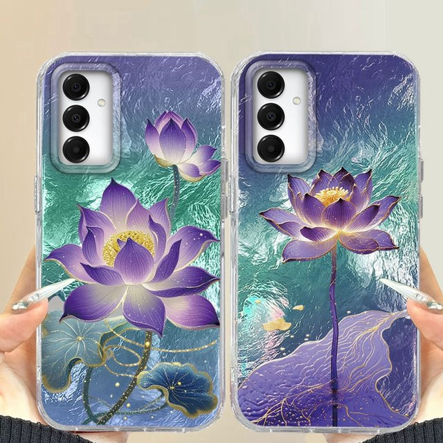 Luxus Handytasche mit blauem Lotus-Design für Samsung Galaxy A56 A55 A16 A07 A17 A26 A54 A15 A13 A36 A25 A35 A14 A34 A12 in Blau und Bunt - Bild 1