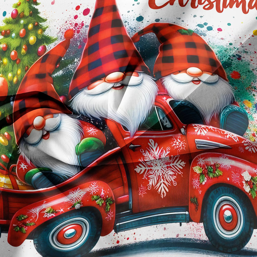 3-teiliges Weihnachtsbettwäsche-Set mit Weihnachtszwergen und rotem LKW in Karo-Design, Rot, B/H: 135 x 200 cm - Bild 3