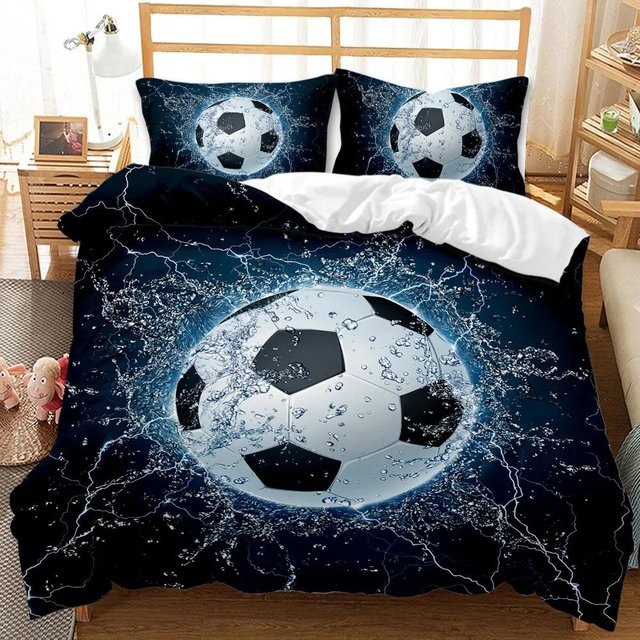 Fußball Bettwäsche Set für Kinder und Jugendliche mit 3D-Design, Blau, aus Polyester, B/H: 180 x 210 cm, inklusive 2 Kissen 50 x 70 cm - Bild 1