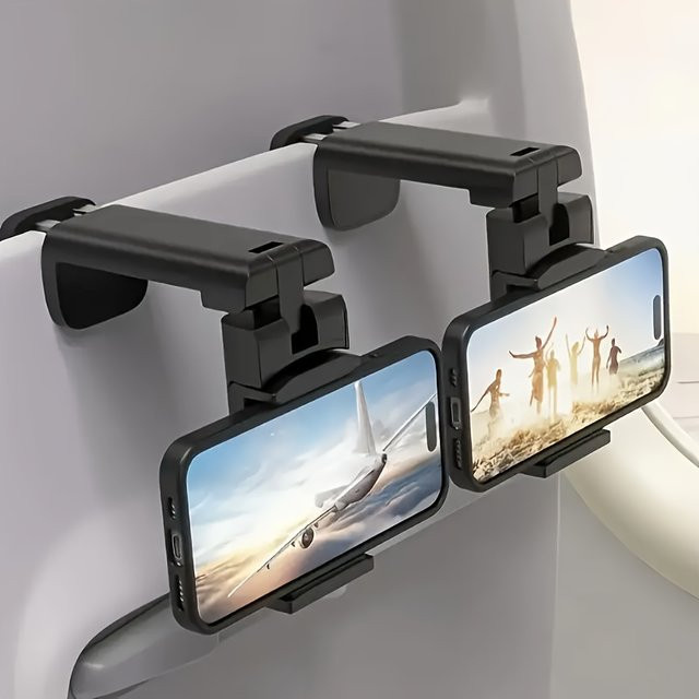 Universelle Flugzeug-Handyhalterung mit dualer 360-Grad-Rotation in Schwarz - Bild 1