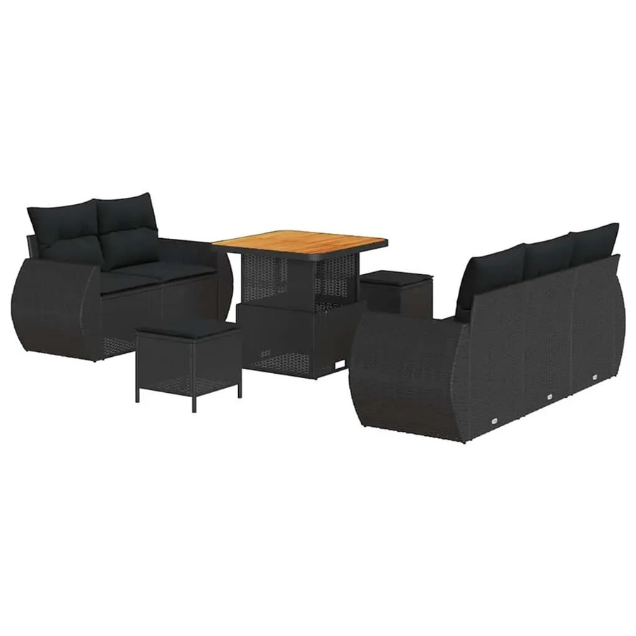 vidaXL Garten-Sofa-Set 8-teilig in Schwarz mit Polstern und Lounge-Elementen aus Poly-Rattan und Metall - Bild 2