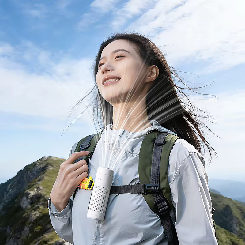HAOYUNMA 5-in-1 Tragbarer Ventilator mit Eiskühlung und Taschenlampe, Weiß, 3000 mAh Akku, USB-aufladbar mit LED-Anzeige und 5 Geschwindigkeitsstufen - Bild 2