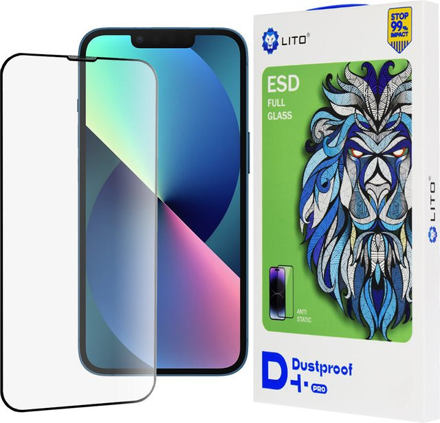 Lito D+ Pro Dustproof Schutzfolie aus gehärtetem Glas für Apple iPhone 14, iPhone 13 Pro und iPhone 13 in Schwarz mit vollflächigem Kleber - Bild 1