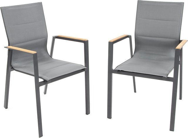 BELLAVISTA Stapelstühle Newport 2er-Set aus Teakholz und Aluminium in Anthrazit, B/T/H: 56 x 60,5 x 90 cm - Bild 1