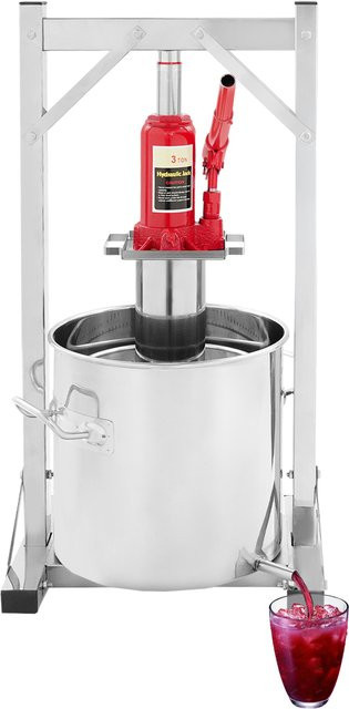 Bymaocar Edelstahl Obstpresse und Weinpresse Set, 12L, Silber/Rot, B: 33 cm, T: 26,5 cm, H: 65 cm - Bild 1