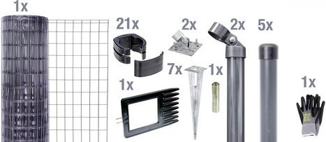 Gust. Alberts Maschendrahtzaun Set Fix-Clip Pro mit Bodenhülsen, Breite: 1000 cm, anthrazit-schwarz - Bild 1