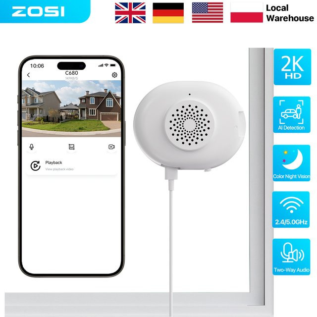 ZOSI C680 3MP 2K Fenster-Sicherheitskamera in Weiß mit vollfarbiger Nachtsicht, 2-Wege-Kommunikation und Dual-Band 2,4/5GHz WLAN für deine Haussicherheit - Bild 1
