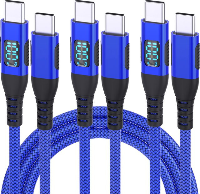 LAIHONEN USB-C auf Typ-C Kabel mit dynamischem LED-Display, 100 W, Blau, Hochgeschwindigkeits-Datenübertragung und langlebigem PVC-Nylon - Bild 1